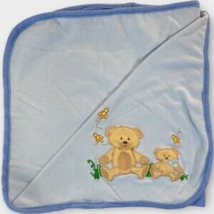 Vintage Graco Blue Teddy Bear Cotton Baby Blanket Security Lovey 25' x 24"